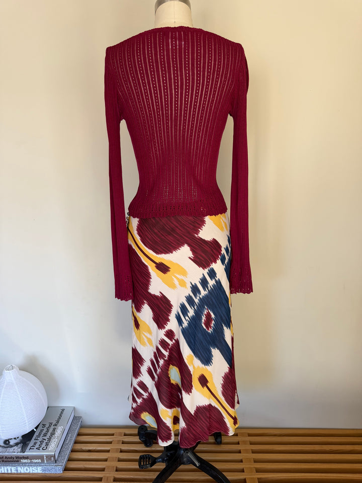 Archival Christian Dior by John Galliano Silk Abstract Print Bias Midi Skirt