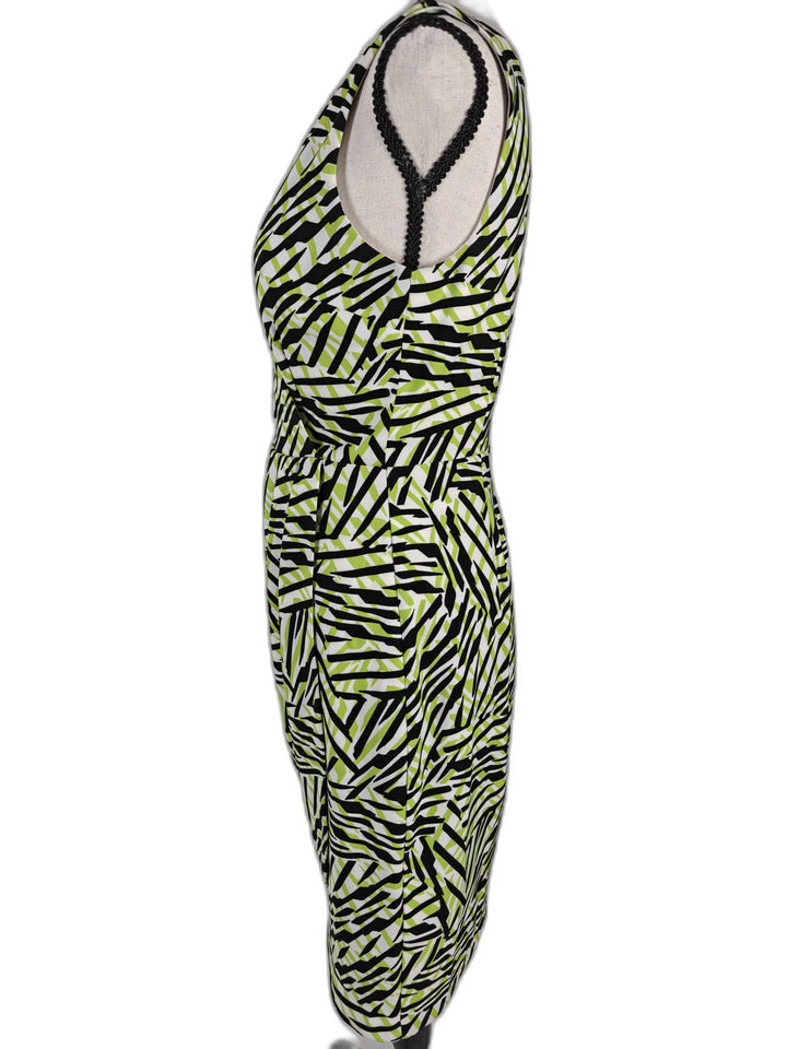 Women’s London Times Abstract Print Ruched Sheath Dress Green Black White Size 4