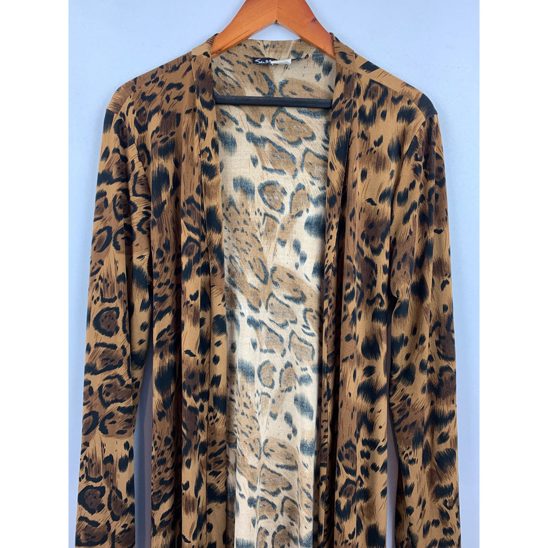 Susan Lucci Animal Print Womens Cardigan With Tie Waist M