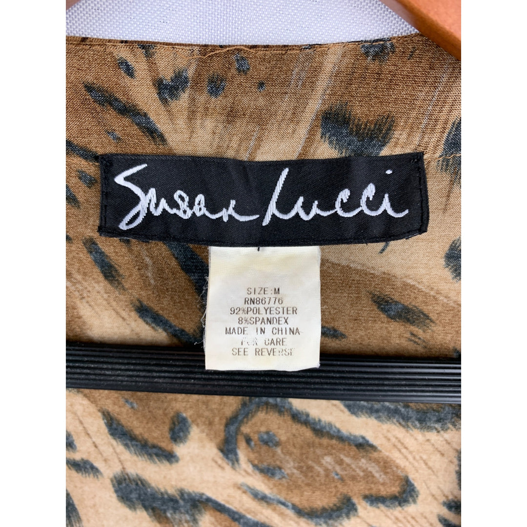 Susan Lucci Animal Print Womens Cardigan With Tie Waist M