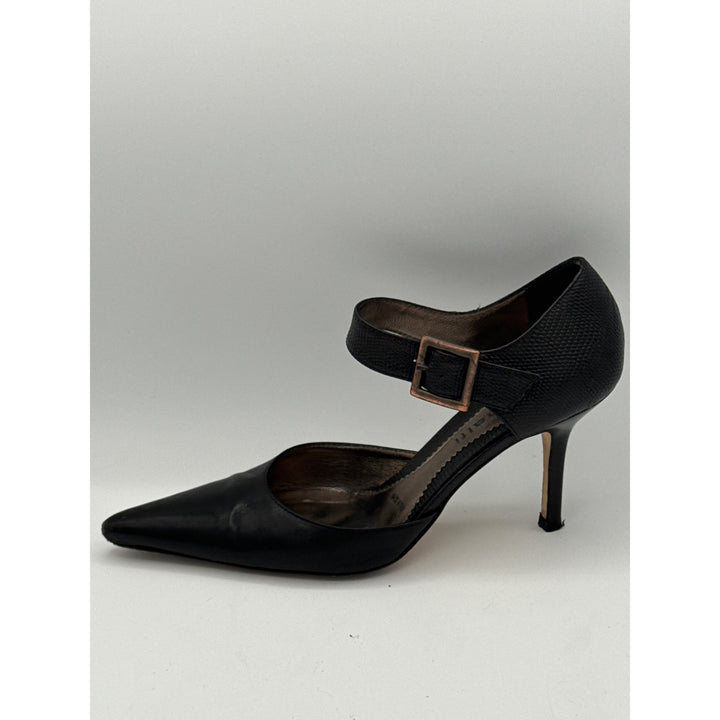 Amalfi Black Leather Stiletto Heels With Ankle Strap Size 7 Made In Italy Professional Dress Shoes