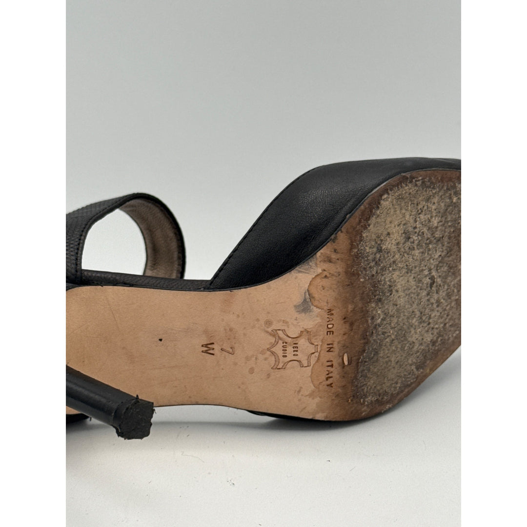 Amalfi Black Leather Stiletto Heels With Ankle Strap Size 7 Made In Italy Professional Dress Shoes