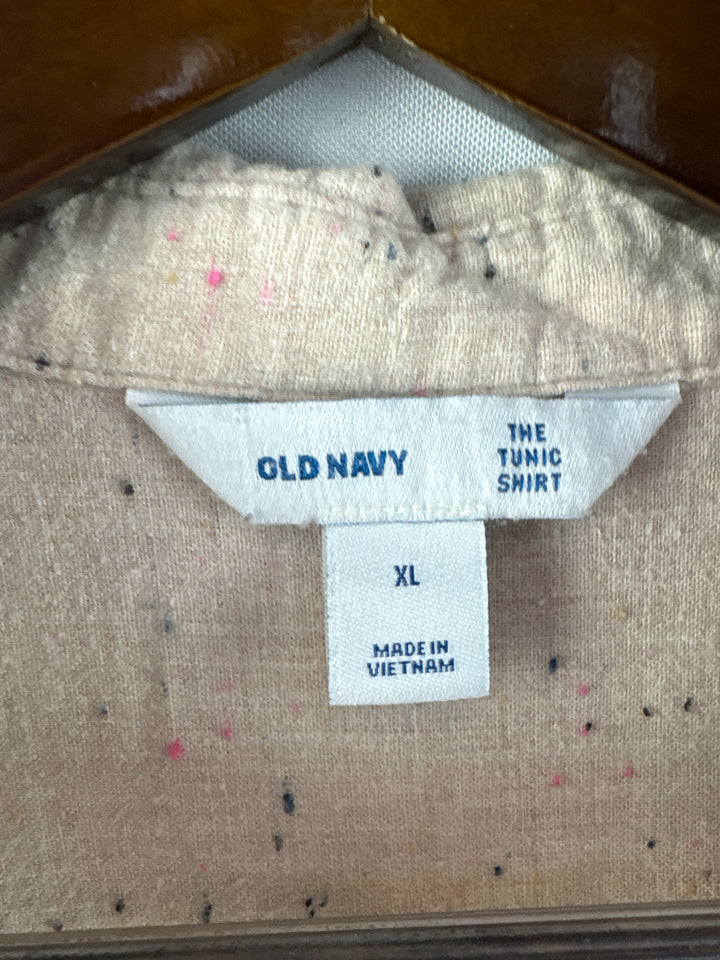 Women’s Old Navy XL Beige Button Up w/ Multicolored Details