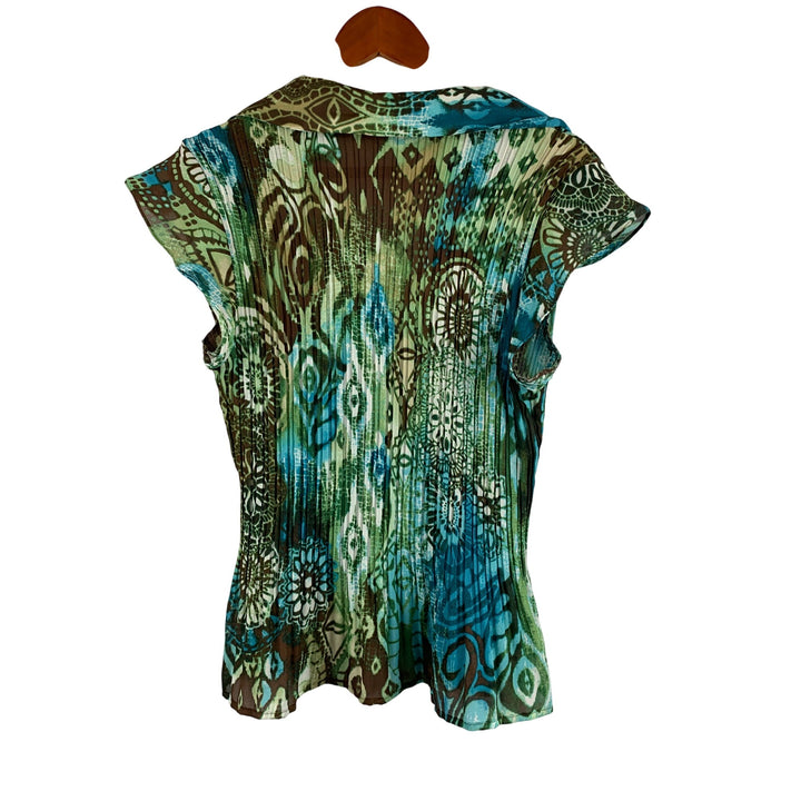 Hayley Matthews XL Womens Boho Top Green & Blue Tribal Print Button-Down