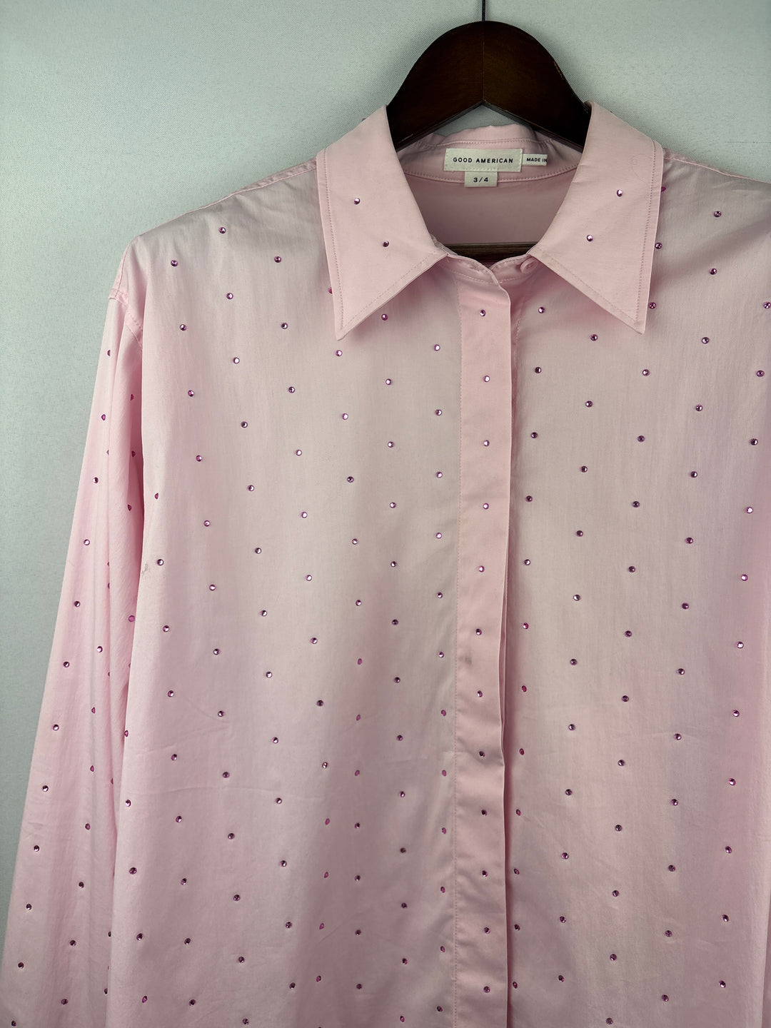 Women’s Good American Size 3/4 Bejeweled Light Pink Button Up