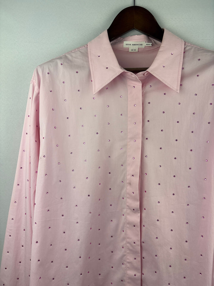 Women’s Good American Size 3/4 Bejeweled Light Pink Button Up