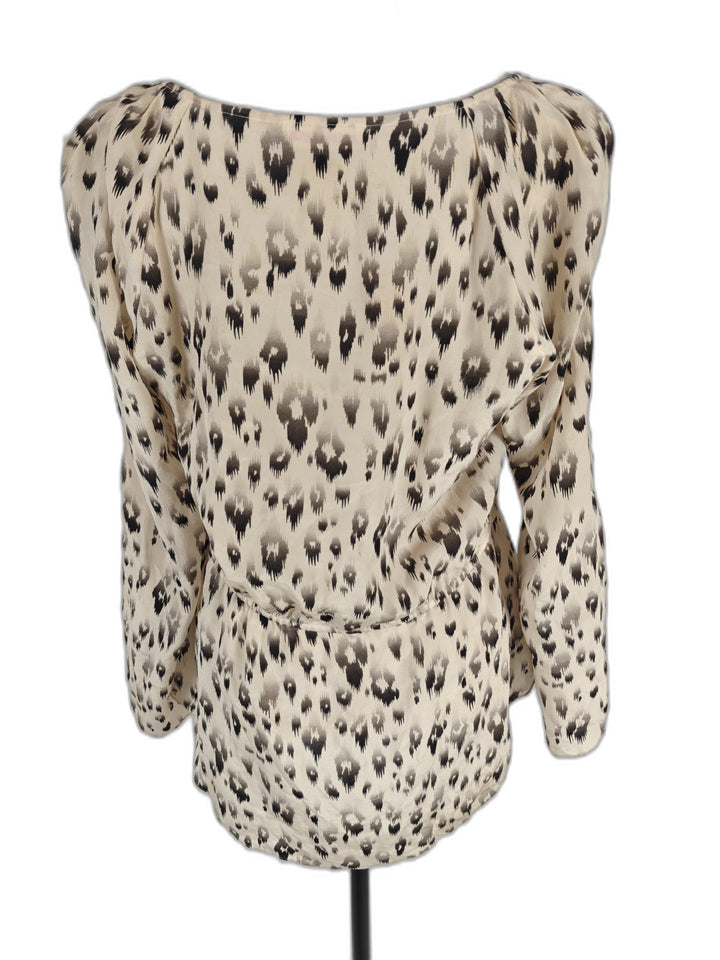 Womens Rebecca Taylor Silk Blouse Beige Black Animal Print