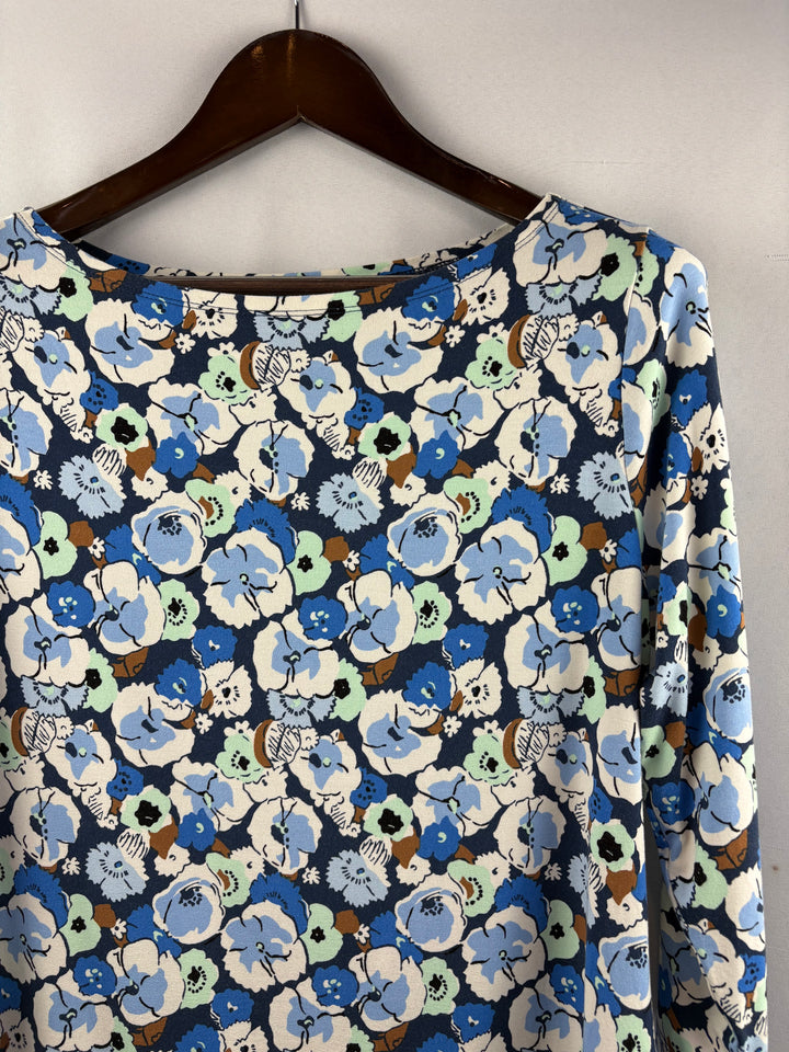 Women’s Ann Taylor Factory Large White, Blue, Brown Floral Blouse