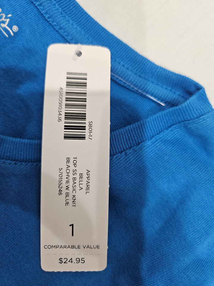 Women’s Chico’s Bella Short Sleeve Basic Knit Top in Beachview Blue Size 1
