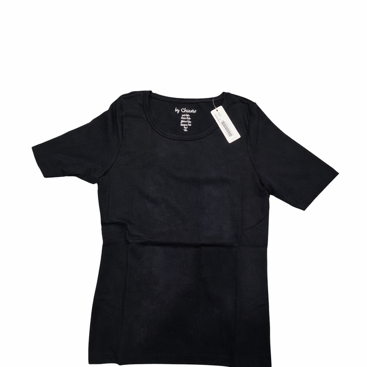 womens Chico’s Bella Short Sleeve Basic Knit Top in Black Size 1