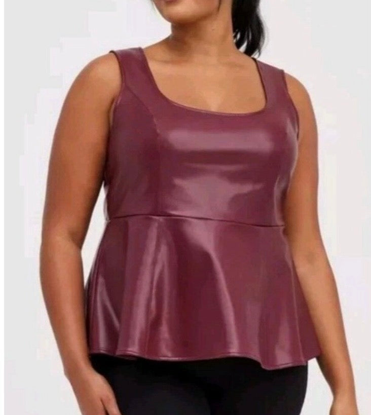 Torrid Faux Leather Peplum Tank Burgundy Size 1(14-16) NWT