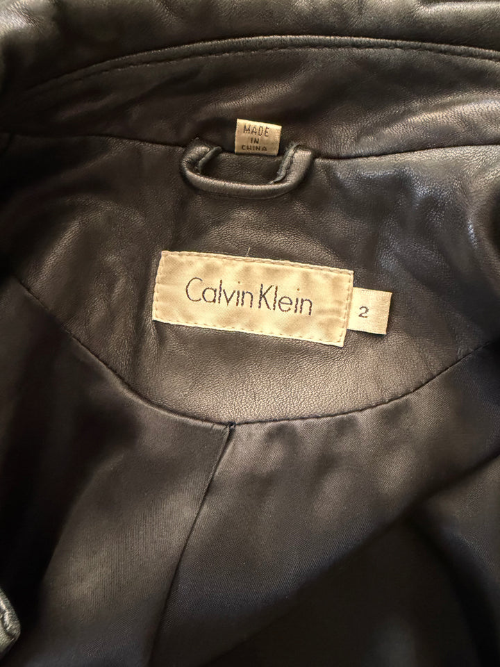 Vintage Calvin Klein Black 100% Leather Jacket Minimalist Y2K 90s