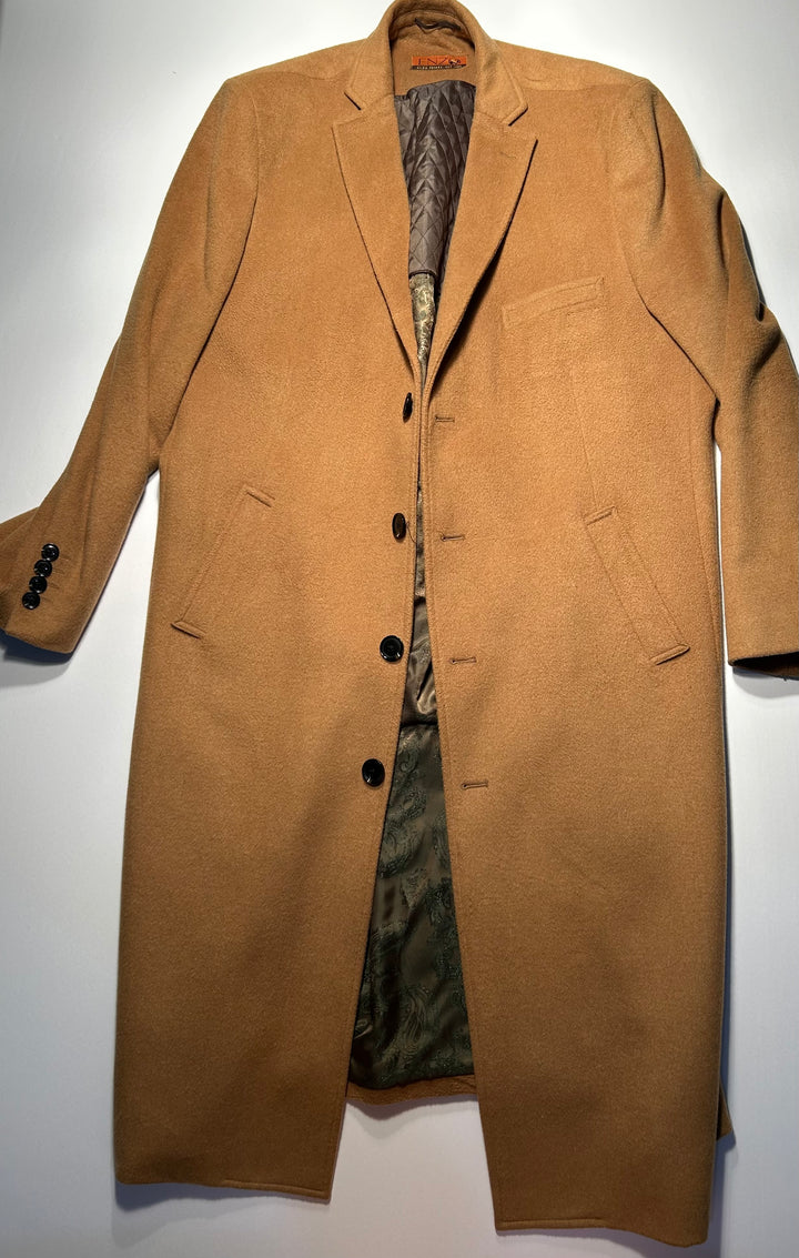 ENZO Tovare Men’s Wool Cashmere Blend Topcoat Overcoat Camel Tan Caramel Size 48