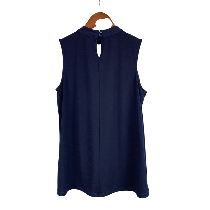Cocomo Petite Womens Sleeveless Navy Top With Lace Detail & Back Button Closure