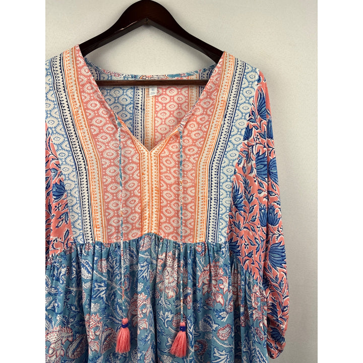 Women’s Sea Bird Size 16 Blue, Orange, & White Floral Blouse