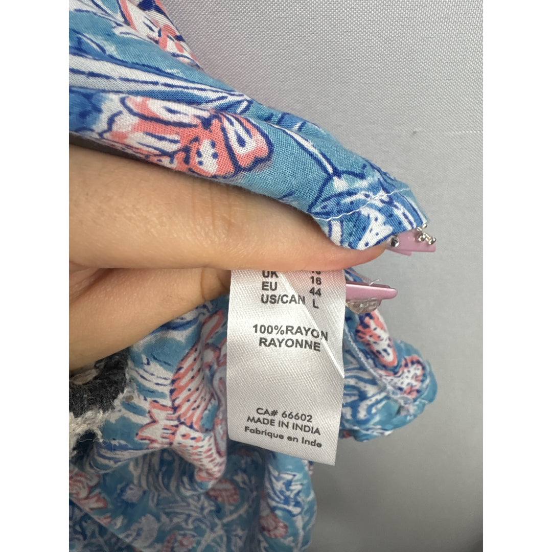 Women’s Sea Bird Size 16 Blue, Orange, & White Floral Blouse