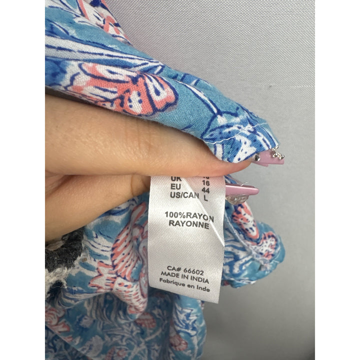 Women’s Sea Bird Size 16 Blue, Orange, & White Floral Blouse