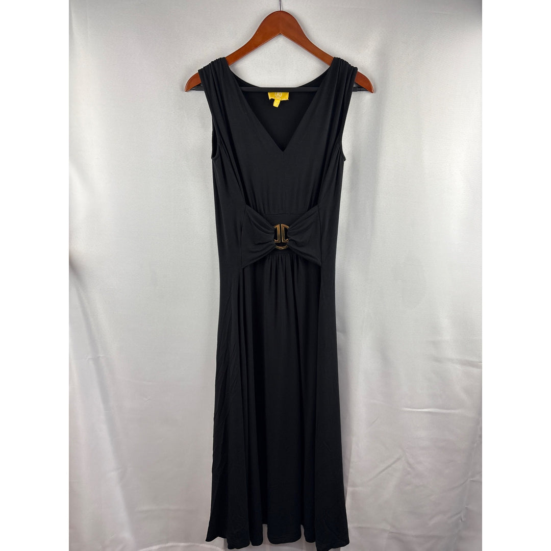 Liz Lange Womens Black Sleeveless V-Neck Dress With Bow Front & Belt Detail XS