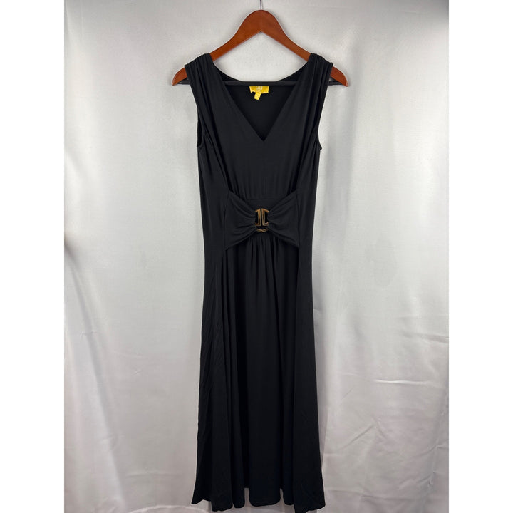 Liz Lange Womens Black Sleeveless V-Neck Dress With Bow Front & Belt Detail XS