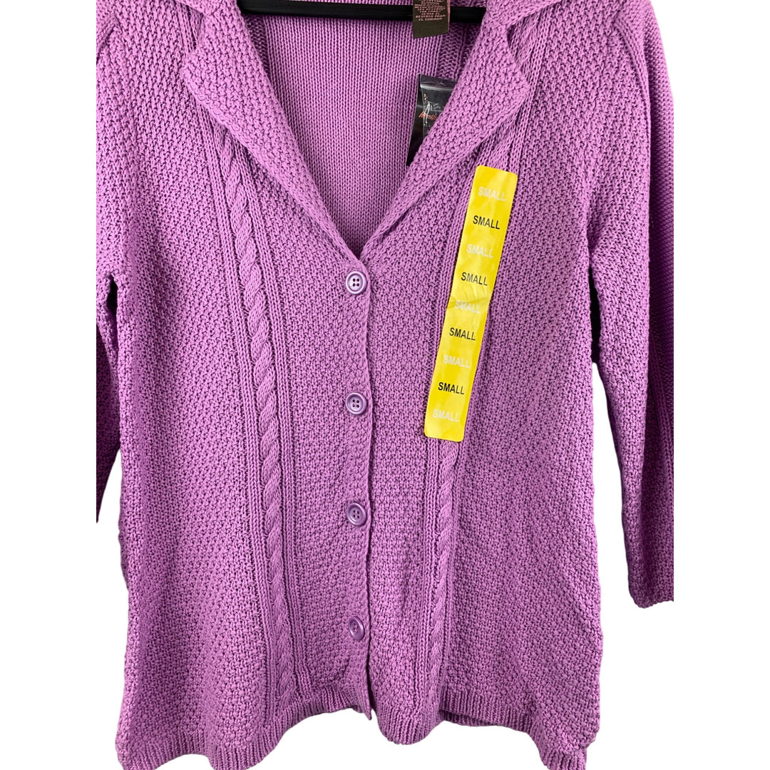 Heather B. Womens Small Purple Cotton Cardigan Sweater