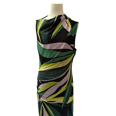 Donna Morgan Sleeveless Maxi Dress Size 16 Black Green Pink Leaf Print