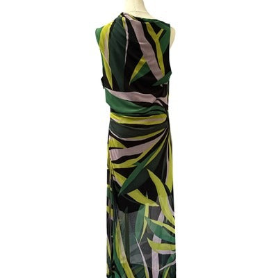 Donna Morgan Sleeveless Maxi Dress Size 16 Black Green Pink Leaf Print