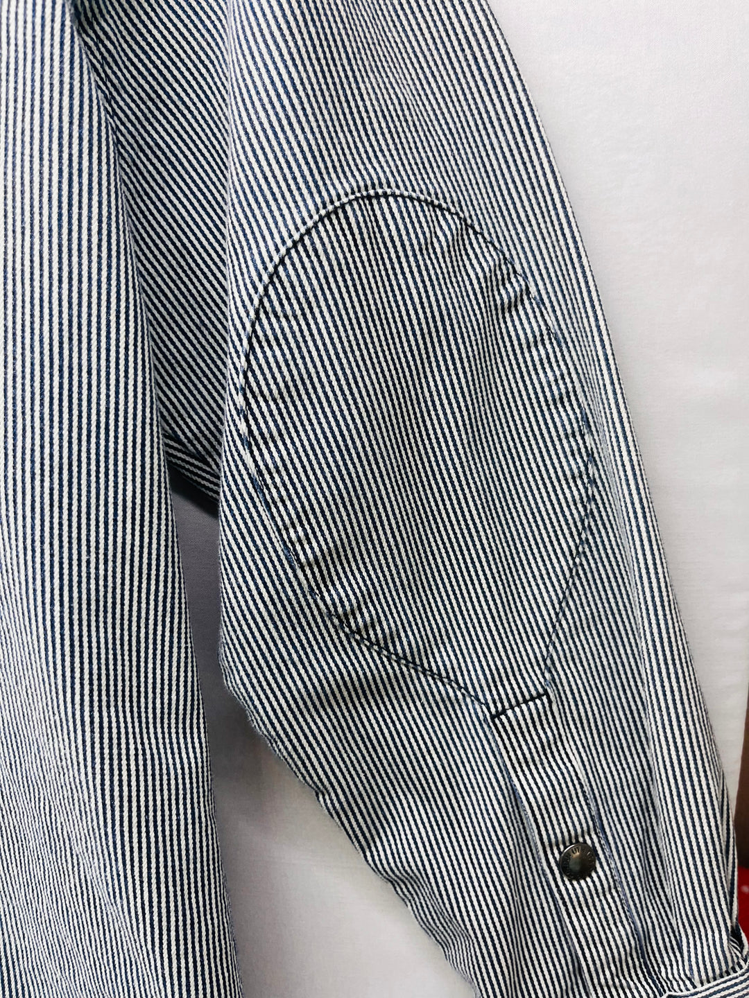 Duluth Trading Co Hickory Stripe Chore Coat Workwear Railroad inspired Denim Jacket