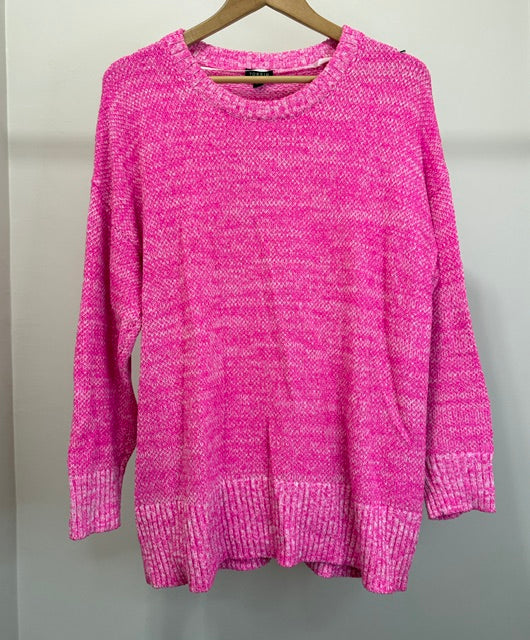 Torrid Neon Pink &amp; White Knit Crewneck Sweater Sz1 (14–16)