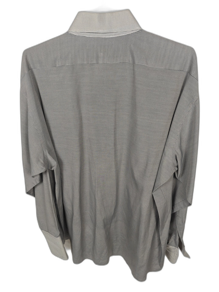 Stacy Adams Men's 18.5 36/37 Gray Micro Check French Cuff Dress Shirt Long Sleeve