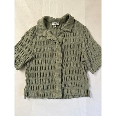 Oat New York Womens Textured Short-Sleeve Button-Up Cardigan Sweater M