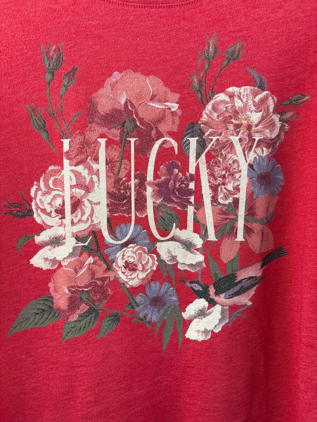 Women’s Lucky Brand Small Red Lucky Floral Graphic T-Shirt