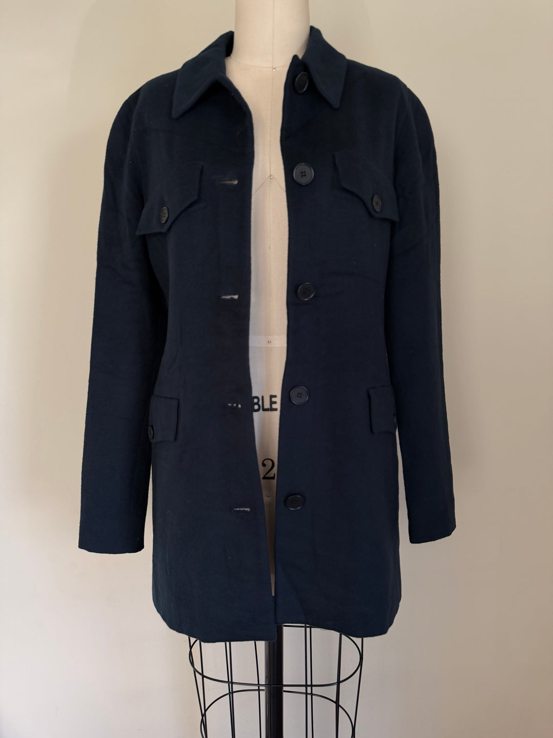 Calvin Klein Collection Navy Wool Utility Car Coat Jacket Minimalist 90s Y2K