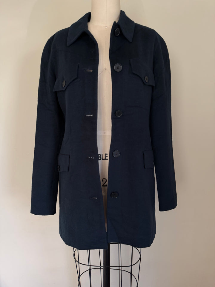 Calvin Klein Collection Navy Wool Utility Car Coat Jacket Minimalist 90s Y2K