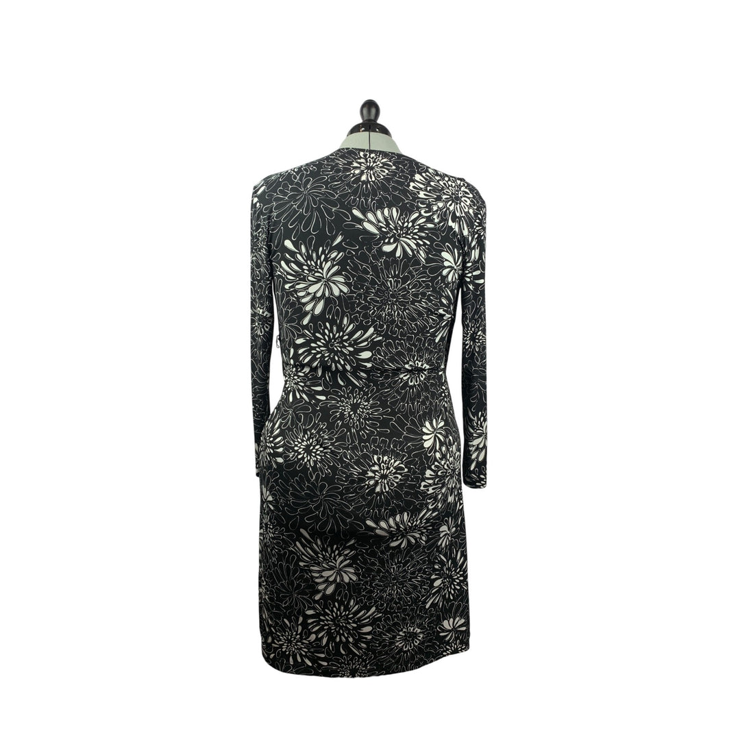 Chicos Womens Floral Wrap Dress Size 1 Black & White Stretchy Polyester Blend