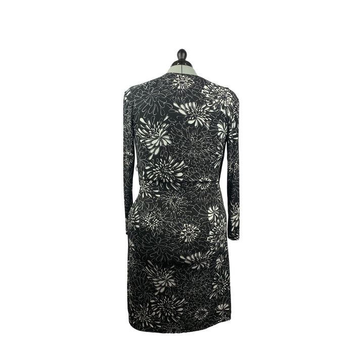 Chicos Womens Floral Wrap Dress Size 1 Black & White Stretchy Polyester Blend
