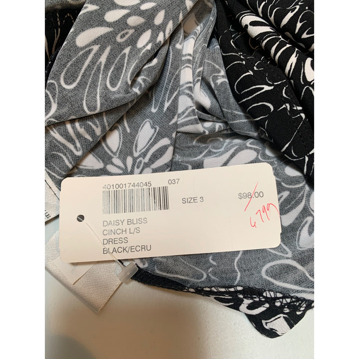 Chicos Womens Floral Wrap Dress Size 1 Black & White Stretchy Polyester Blend
