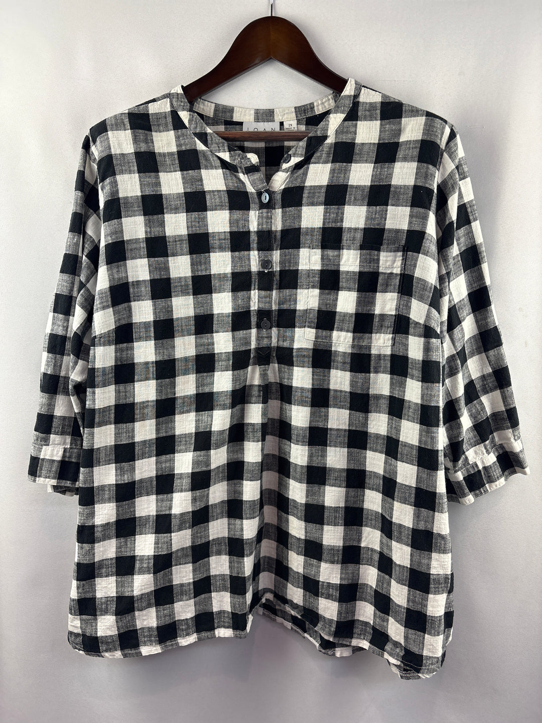 Women’s Joan Rivers Size 2X Black &amp; White Gingham Blouse