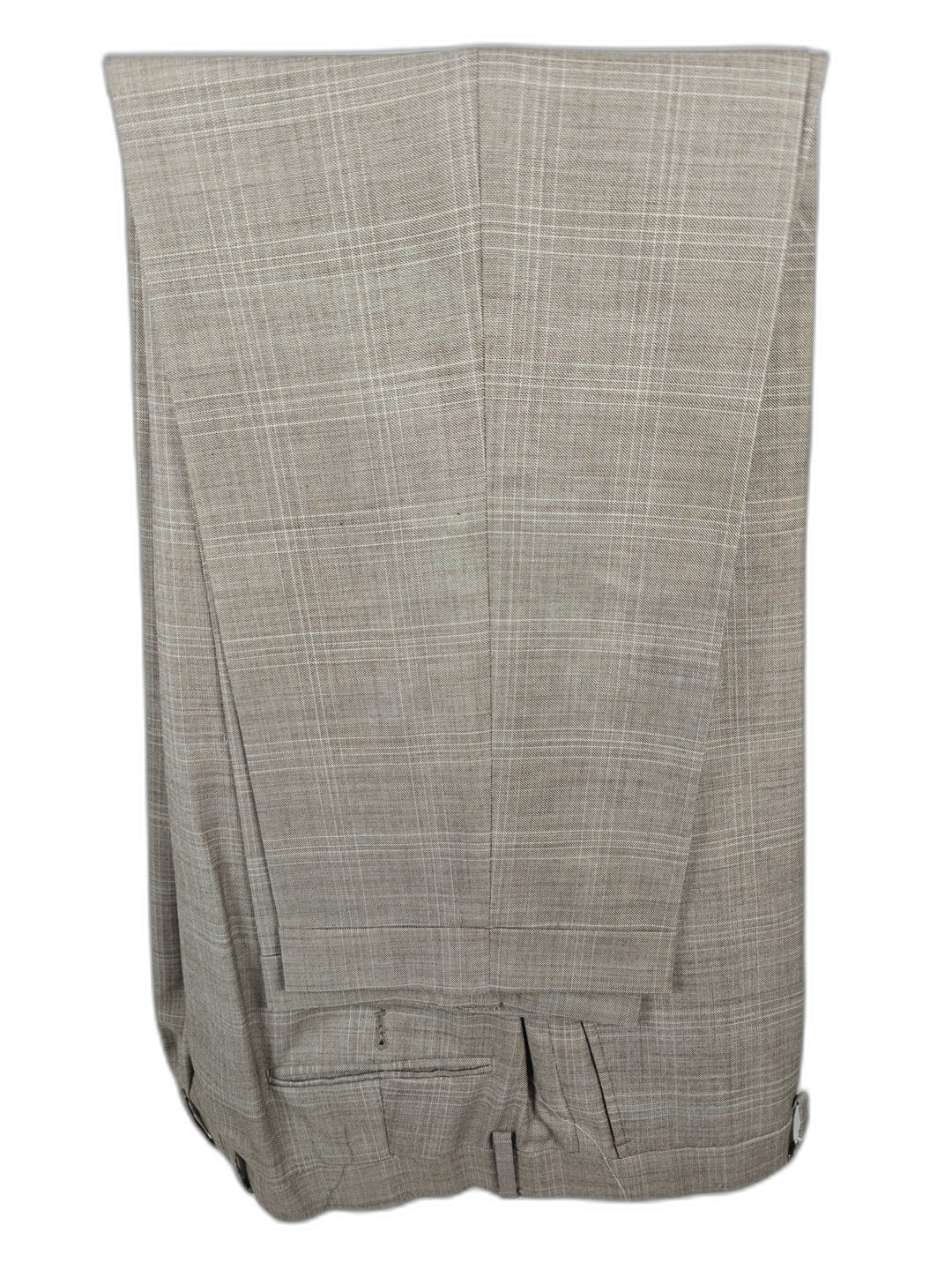 Joseph Abboud Men's Tan Windowpane Plaid Suit 2-Piece Set Size 48 Short Beige Wool Blend Jacket & Pants