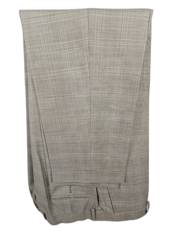 Joseph Abboud Men's Tan Windowpane Plaid Suit 2-Piece Set Size 48 Short Beige Wool Blend Jacket & Pants