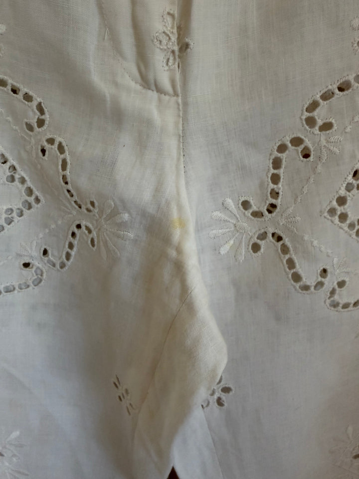 Vintage Moschino White Linen Eyelet Embroidered Pants Trousers