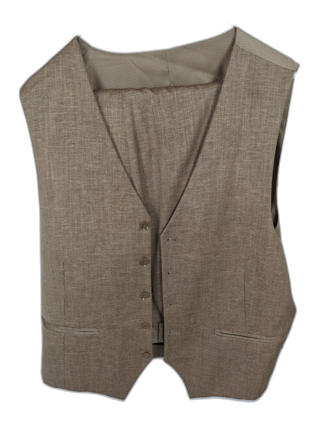 Mazari Men's 3 Piece Suit Tan Textured Size 46R Wool Blend Jacket Vest Pants