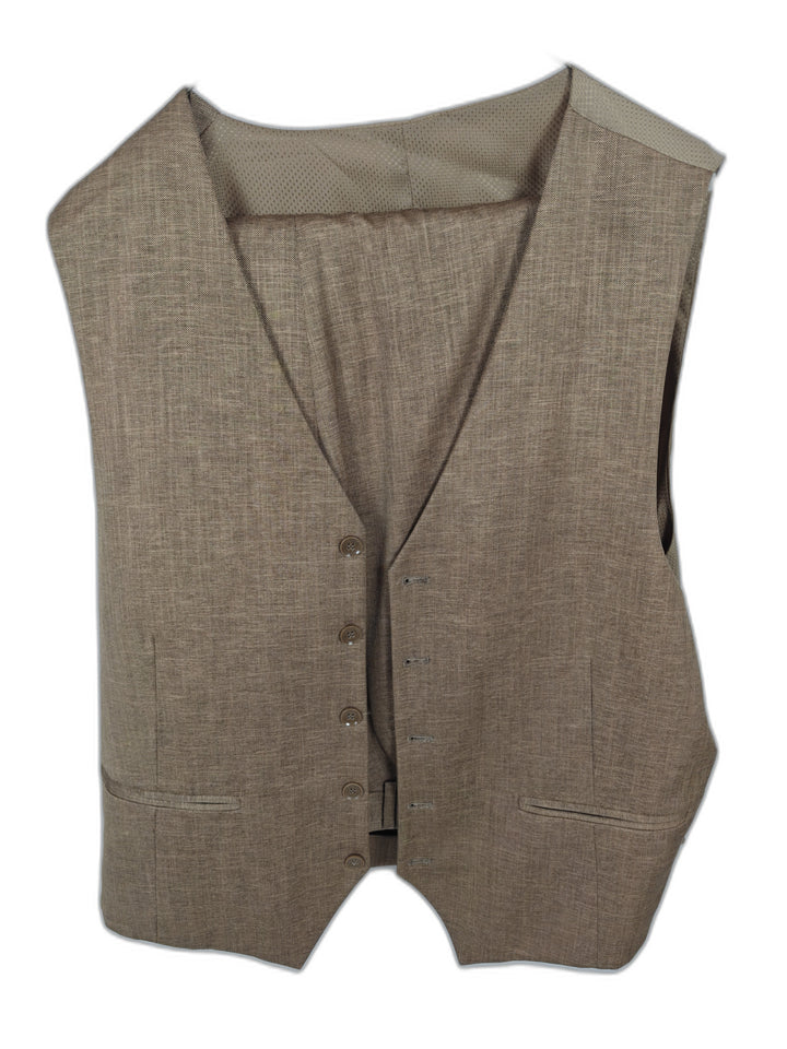 Mazari Men's 3 Piece Suit Tan Textured Size 46R Wool Blend Jacket Vest Pants