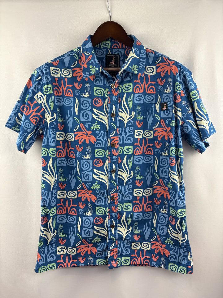 Men’s Hinano Tahiti Medium Blue Hawaiian Patterned Button Up