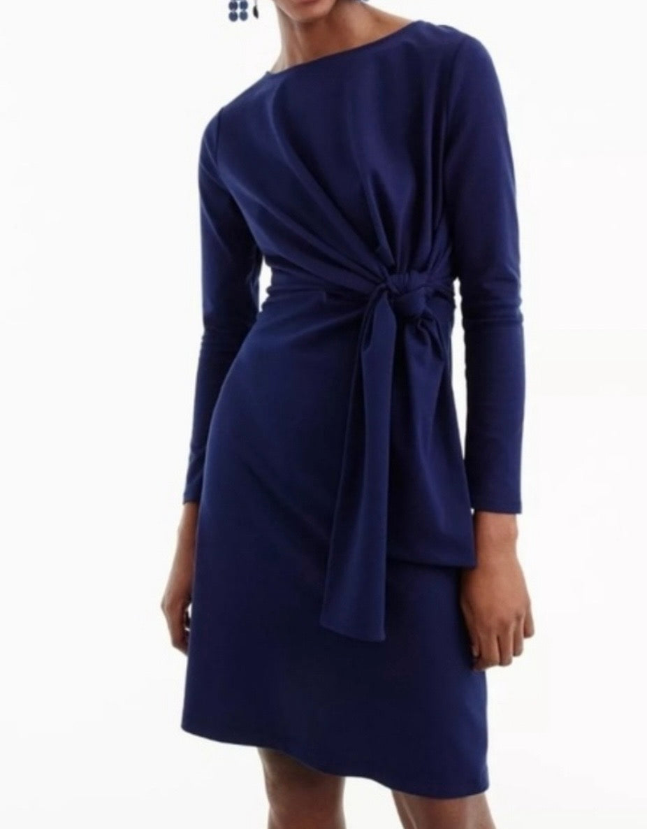 J.Crew Drapey Navy Tie‑Waist Faux Wrap Dress SzL NWT