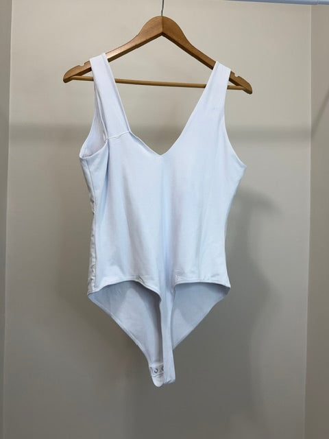 REORIA White Double Lined V Neck Bodysuit Smoothing Stretch XL NWT