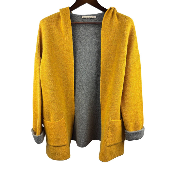 Women’s Chiaramente Medium Yellow &amp; Grey Wool Hooded Sweater