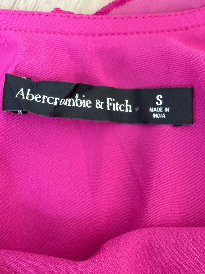 Abercrombie & Fitch Women's Fuchsia Barbie Pink Adjustable Straps Ruffle Asymmetrical Hem Mini Dress, size S