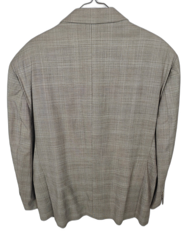 Joseph Abboud Men's Tan Windowpane Plaid Suit 2-Piece Set Size 48 Short Beige Wool Blend Jacket & Pants