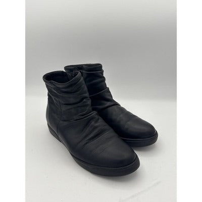 Munro Women’s Leather Ruched Ankle Booties Size 5 1/2 M – Side Zip Comfort Shoes