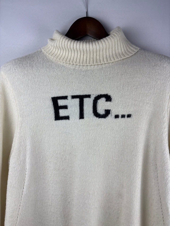 Women’s 1987 Size 16/18 Cream Graphic Turtleneck Sweater